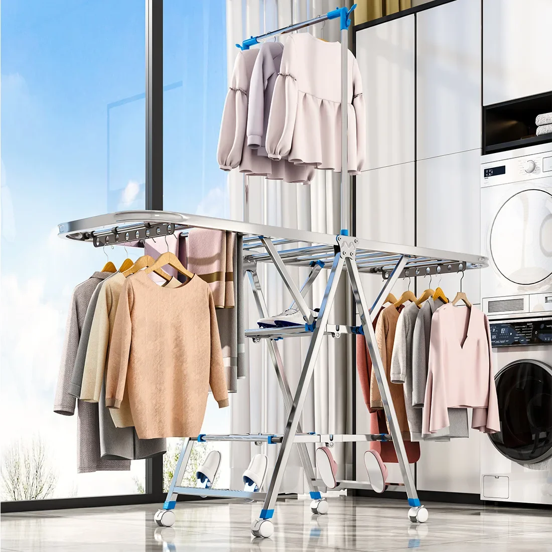Baby Clothing Rack - 스테인레스 스틸 건조 옷 걸이 접이식