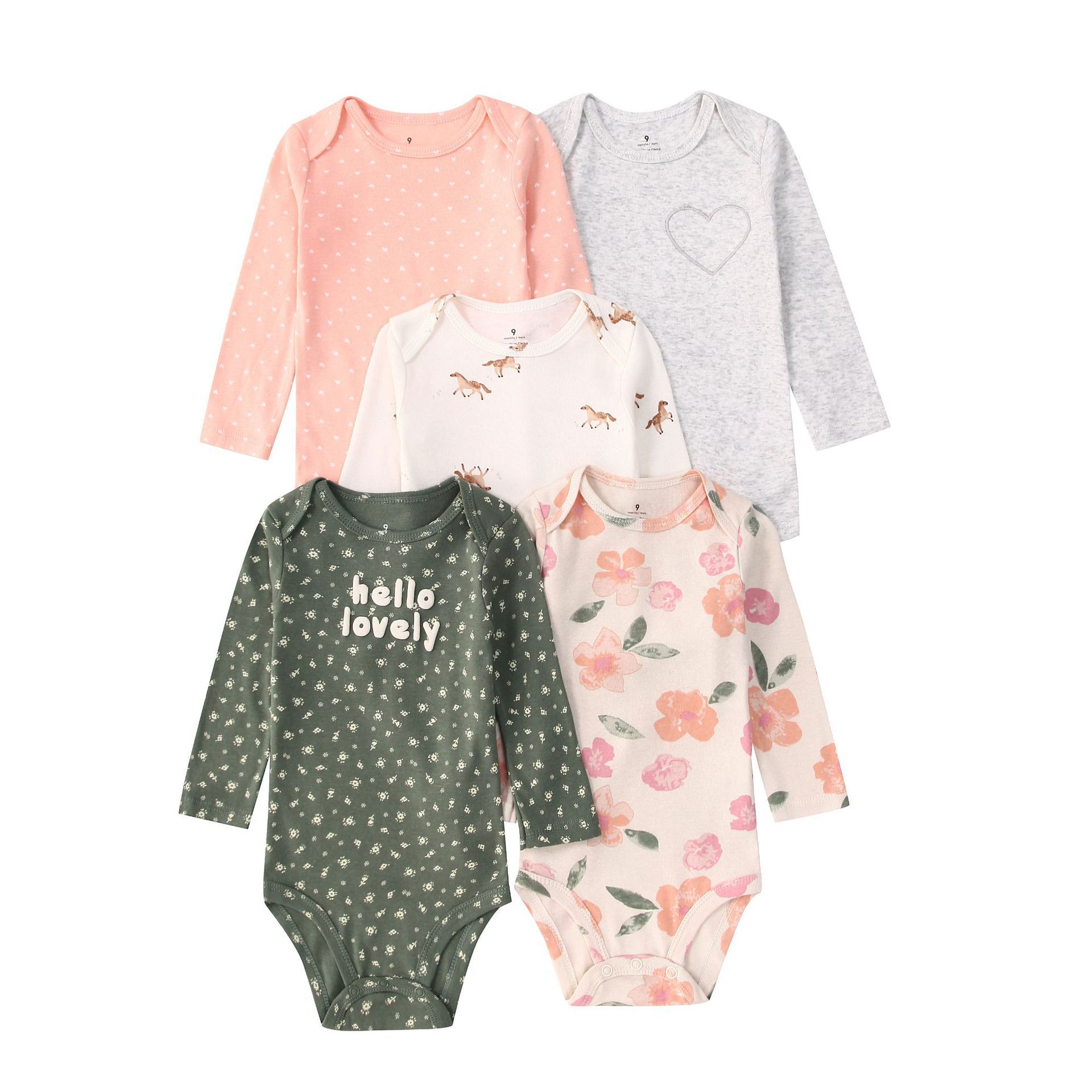 Baby Clothing Gender Neutral - 신생아 바디수트 면 5종 만화 스트라이프