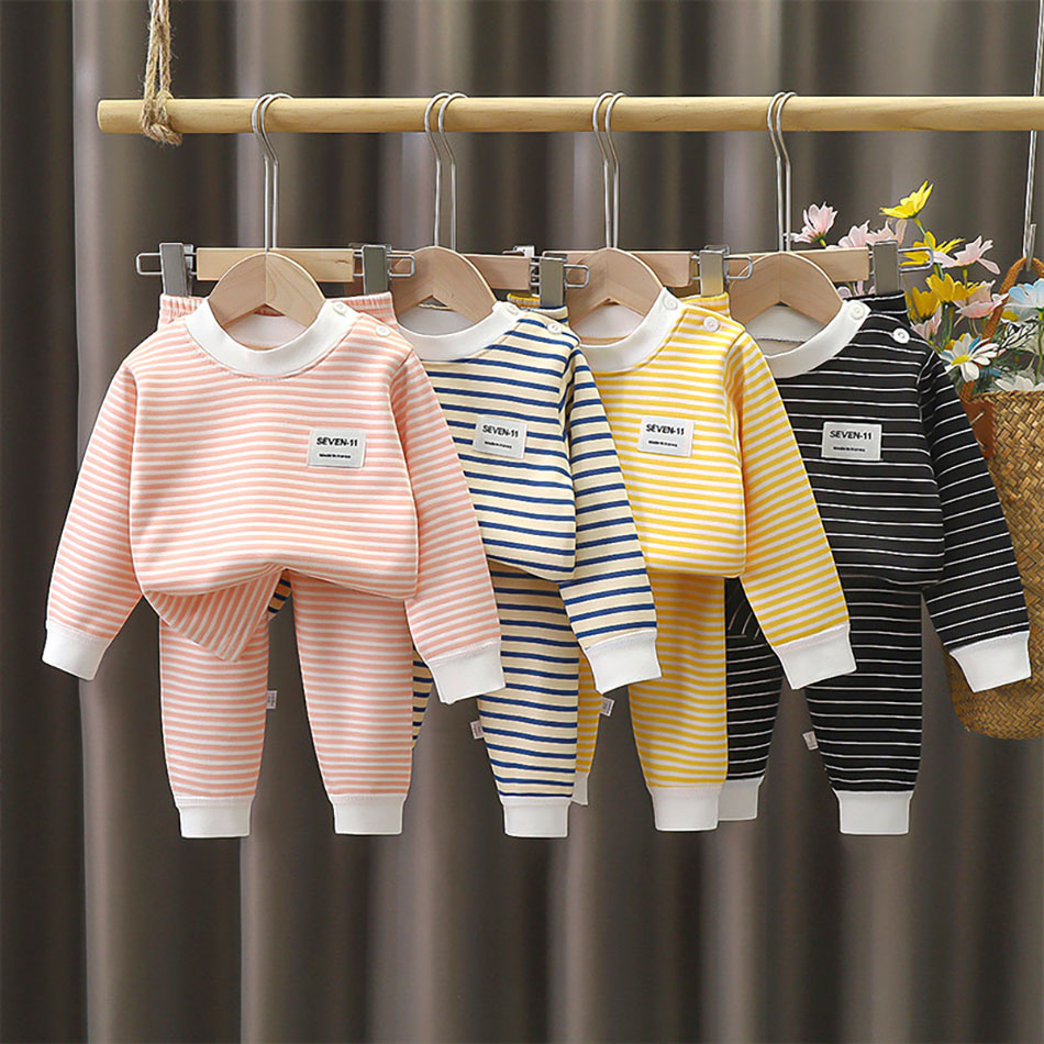 플리스 안감 아기 의류 세트 따뜻한 줄무늬 속옷 잠옷  - Baby Clothing List 리뷰 및 가격