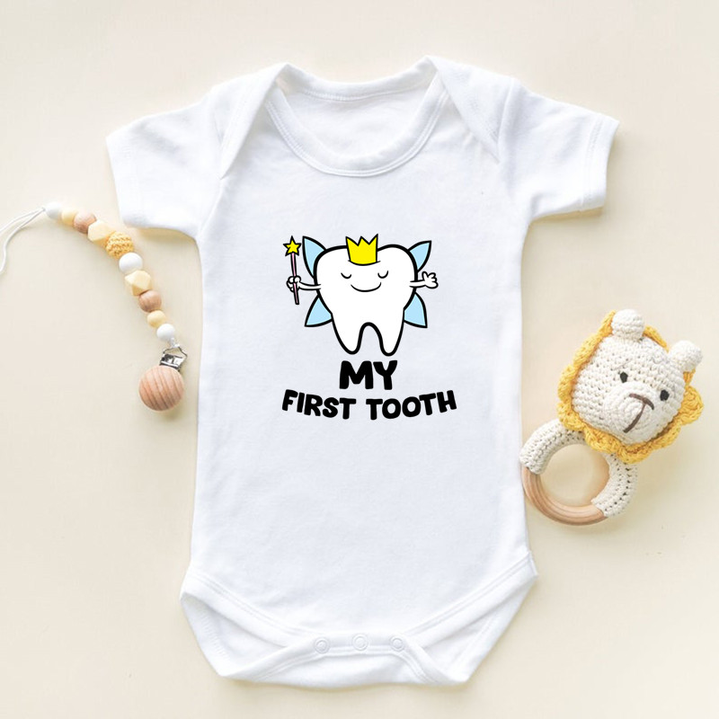나는 내 첫 번째 치아 인쇄를 얻었다 짧은 소매 아기  - Baby Clothing Gender Neutral 리뷰 및 가격