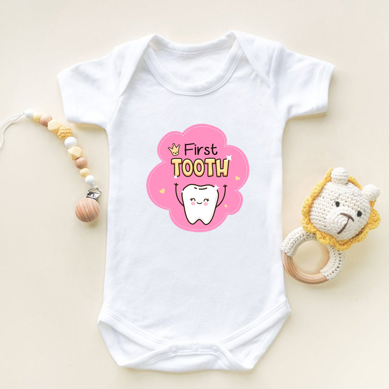 나는 내 첫 번째 치아 인쇄를 얻었다 짧은 소매 아기  - Baby Clothing Gender Neutral 리뷰 및 가격